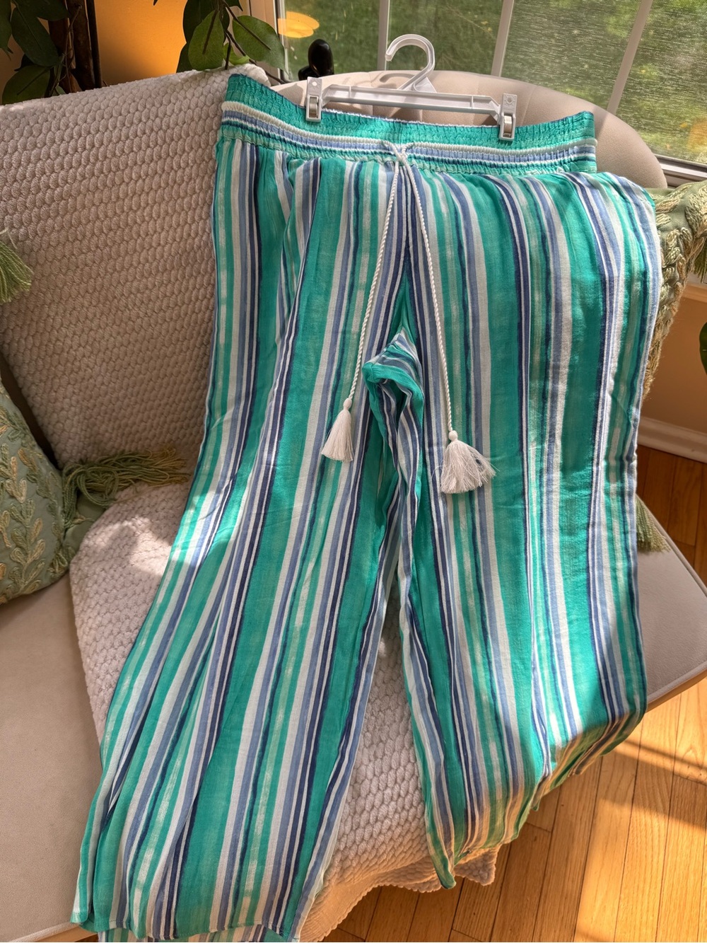 Charter Club Striped Aqua, Teal & Navy Elastic Waist Pants